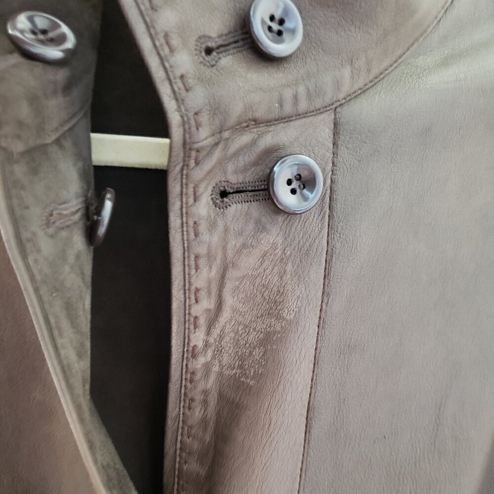 Leather Coat. Size Extra Small.  Brown - Picture 3 of 4